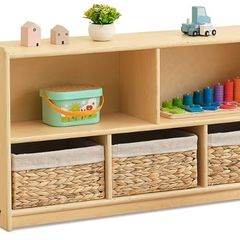 Kids Shelf 5 Section Wooden Storage Cabinet, Toy Shelf Organizers  2 Shelf Toy Organizers and Storage for Classroom Playroom Daycare and Preschool