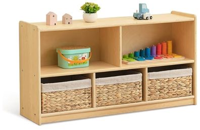 Kids Shelf 5 Section Wooden Storage Cabinet, Toy Shelf Organizers  2 Shelf Toy Organizers and Storage for Classroom Playroom Daycare and Preschool