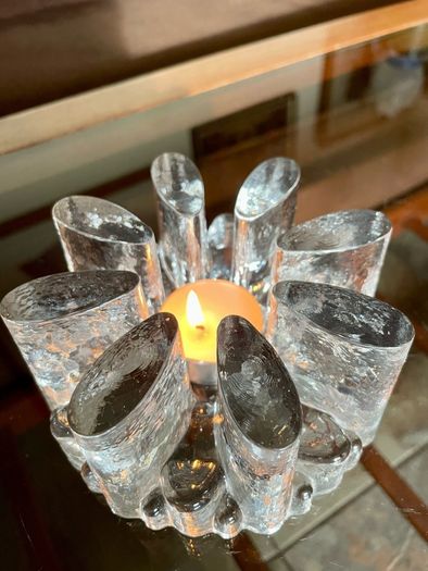 Vintage 1960s Georgshutte Art Glass Votive Candle Holder Trivet Dish Warmer