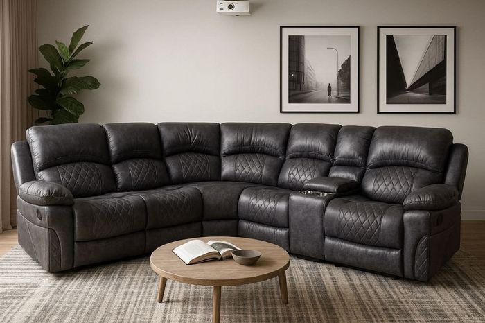NEW Nando Grey Suede Fabric Corner Sofa