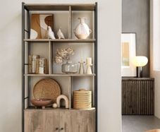 Bookshelf, Storage Shelf, Large Bookcase with Doors, 4 Shelves, Steel Structure, Industrial Style, for Living Room, Office, Toasted Oak Colour and Black