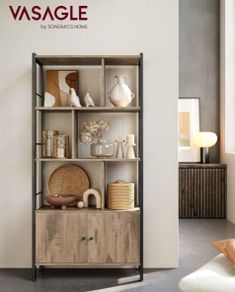 Bookshelf, Storage Shelf, Large Bookcase with Doors, 4 Shelves, Steel Structure, Industrial Style, for Living Room, Office, Toasted Oak Colour and Black