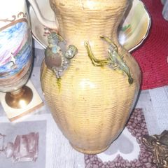 Antique Japanese Seto ceramic pottery vase featuring figural relief crab and lobster decorations, Likely Meiji Period 1868 to1912