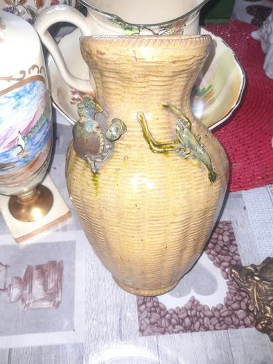 Antique Japanese Seto ceramic pottery vase featuring figural relief crab and lobster decorations, Likely Meiji Period 1868 to1912