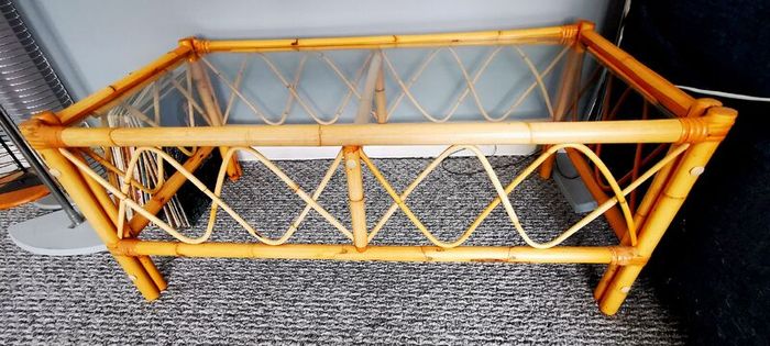 Vintage Rattan Bamboo coffee table and display stand