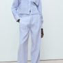 wide leg trousers Mango blue stripes linen rich blend size 40 new Image 2