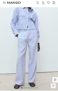 linen wide leg trousers Mango blue stripes linen rich blend size 40 new