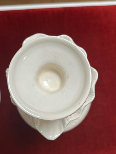 Vintage Leeds Creamware Dolphin / Fish Candlesticks