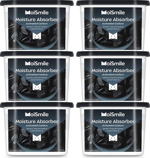 Moisture Absorbers 6 Pack, Activated Carbonfor Closet Dehumidifier Moisture Absorbers, 10.5 oz Refillable Humidity Absorber Boxes for Closet, Car  Basement