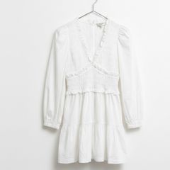 Sea New York Broderie Anglaise Mini Dress Sz 6UK 2US XS White Smocked Ruffle