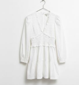 Sea New York Broderie Anglaise Mini Dress Sz 6UK 2US XS White Smocked Ruffle