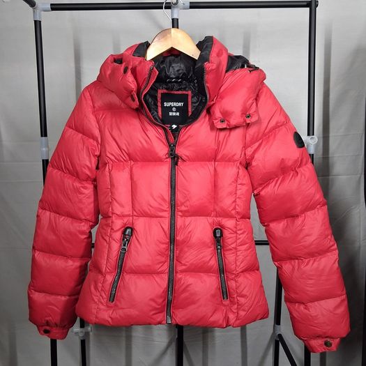 Superdry Women Red Hooded Down Puffer Jacket Size S