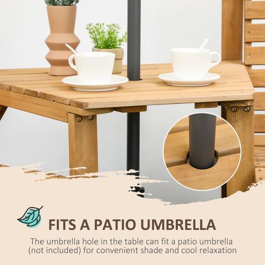 Wooden Garden Love Seat  with Coffee Table and Parasol Hole