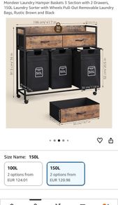 150L Laundry Hamper Baskets with wheels