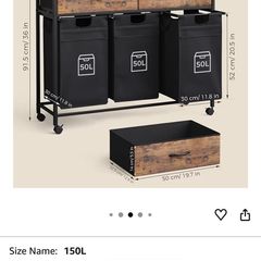 150L Laundry Hamper Baskets with wheels