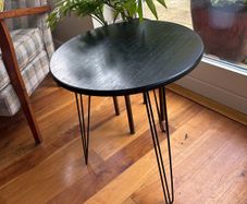 Black Round Side / Lamp Table with hairpin legs