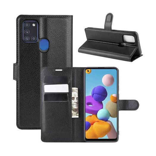 For Samsung Galaxy A21s Wallet Case Cover Flip Book PU Leather Holder Card Slots Black - FHT28SMK1