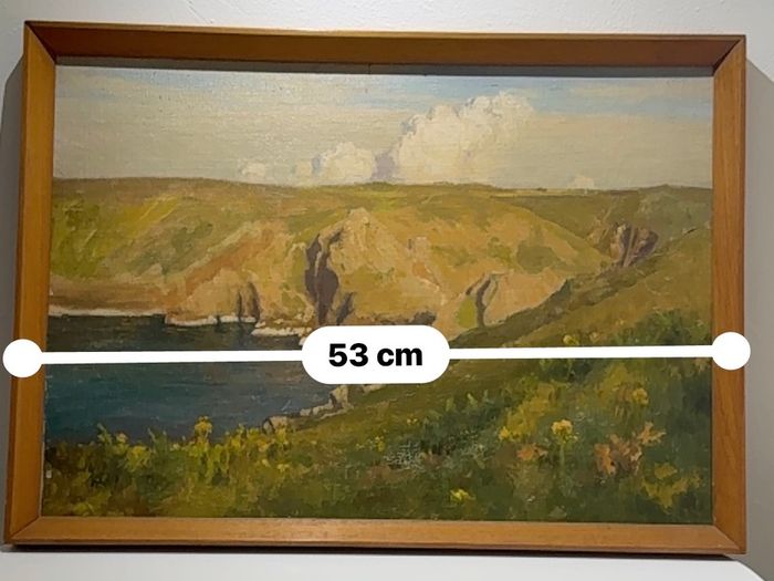 Original Oil on Canvas Painting Coastal Cliffs & Cove Seascape Unsigned Framed