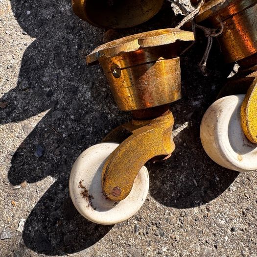 Brass Cap furniture castors with porcelain wheels (4)