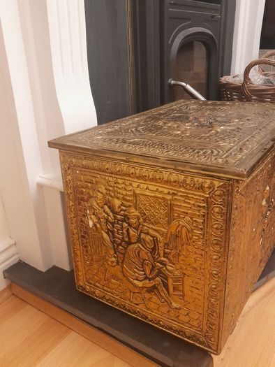 Vintage Brass hammered Storage Box matching magazine box and Brass Pitcher