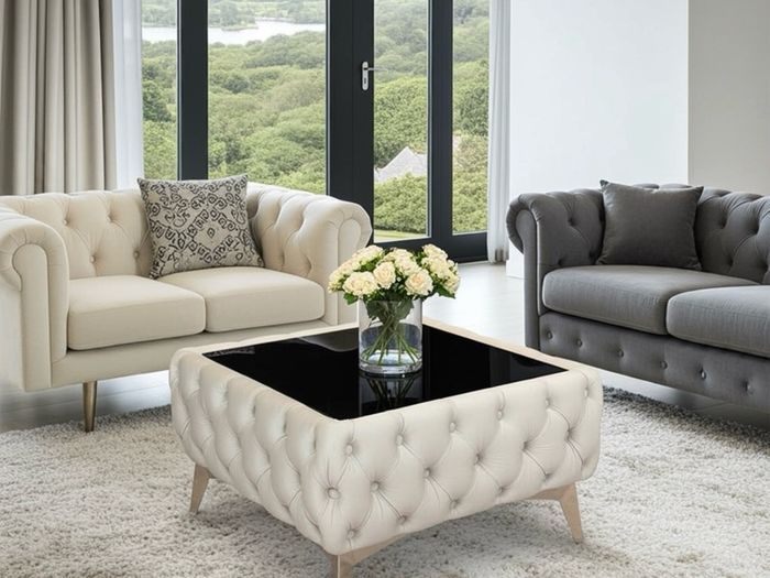 Coffee table with metal legs glass Cream
