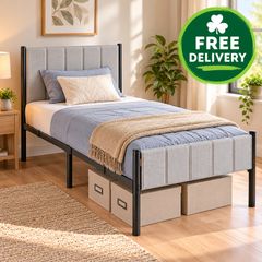 Sturdy Double Bed Frame with Foam Headboard and Underbed Storage
