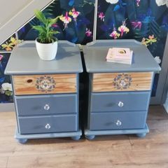 Matching pair of 3 drawer bedside lockers newly restyled
