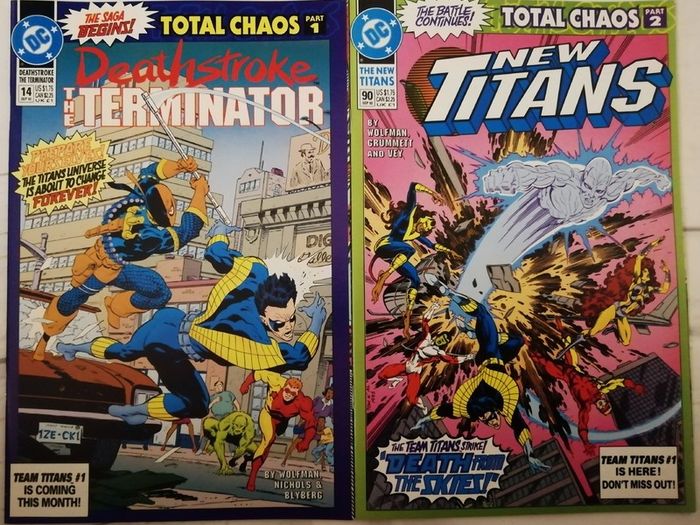 DC Comics - Total Chaos - Parts 1-9 Including All 5 #1 Team Titans Members, Deathstroke The Terminator and New Titans  Issues (1992)