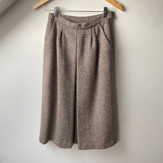 Vintage 70s/80s RAVENS West Germany Pure New Wool Herringbone Midi Skirt UK 6 8