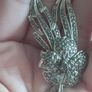 Vintage Silver Tone Metal Floral Marcasite Brooch Image 8