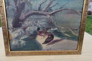 Vintage oil painting of ducks