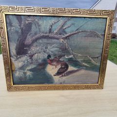 Vintage oil painting of ducks