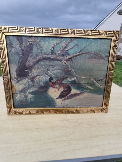 Vintage oil painting of ducks