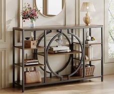 120cm Industrial Console Tables for Entryway Rustic Sofa Table Behind Couch 4 Tier Wooden Shelves Entry Table with Storage for Foyer, Hallway, Front Door,Living Room (Rustic Brown)