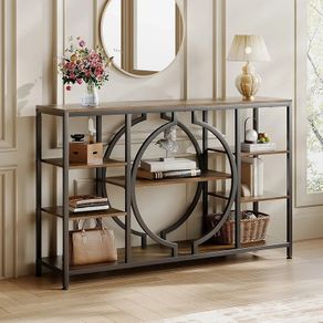 120cm Industrial Console Tables for Entryway Rustic Sofa Table Behind Couch 4 Tier Wooden Shelves Entry Table with Storage for Foyer, Hallway, Front Door,Living Room (Rustic Brown)