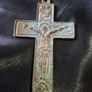 A Rare Victorian Bronze Crucifix Underneath Christs feet, there is an arched shape with a round object inside. This represents the Skull of Adam Image 10