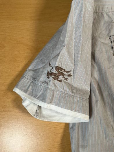 Diesel Embroidered Short Sleeve Button Up Shirt - Mens Sz M - Blue Grey Stripe