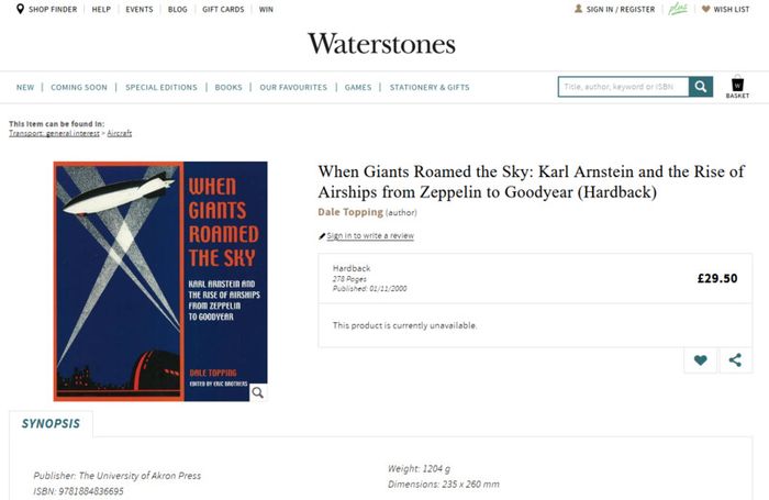 When Giants Roamed the Sky: Karl Arnstein and the Rise of Airships from Zeppelin to Goodyear ! RRP 30 Pounds ! Hardcover ! 2001 ! by University Of Akron Press !