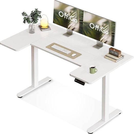 Electric Standing Desk 140cm U Shaped Height Adjustable with 3 Memory Smart Panels Sit Stand Rising Table Small Computer for Home Office White