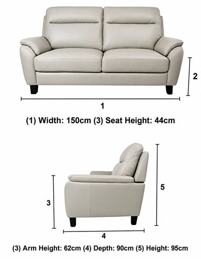 Arlo 2-Seater Genuine Leather Sofa and 2 Matching Armchairs Very Good Condition  Light Grey