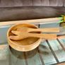 Mid Century Honey Teak Turned Medium Salad Bowl and Servers by Retos Shannon Image 9