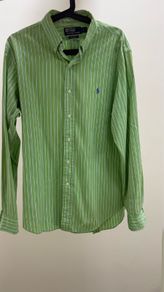 Ralph Lauren Green Striped Custom Fit Shirt