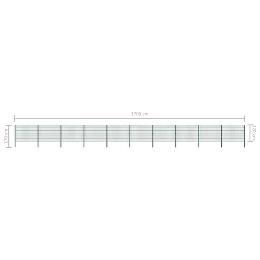 Fence Panel with Posts Iron 17x1.2 m Green