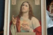 Vintage framed devotional print of the Sacred Heart of Jesus