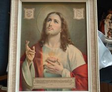 Vintage framed devotional print of the Sacred Heart of Jesus