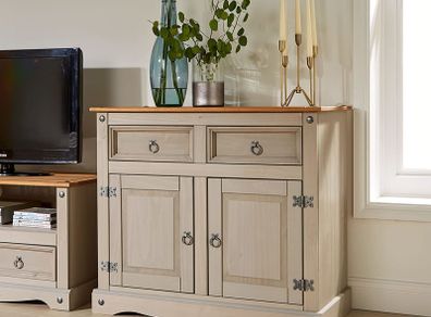 rey Storage Cupboard Solid Pine 2 Drawer 2 Door Wooden Mexican Cabinet