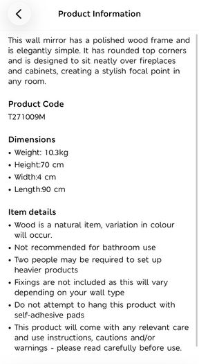 M&S arched wooden mirror