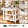 White Kitchen Trolley on Wheels with Stainless Steel Worktop Drawer and Shelves 81cm Image 2