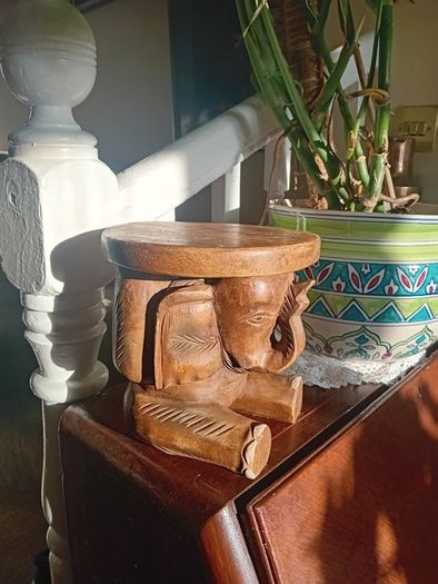 Vintage carved wooden elephant plant stand