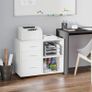 Freestanding Printer Stand Unit Office Desk Side Mobile Storage w/ Wheels 3 Drawers, 2 Open Shelves Modern Style 80L x 40W x 65H cm - White Image 3